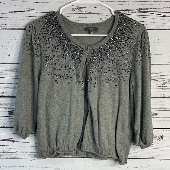 Apt. 9 Sweaters - Apt. 9 Gray Embellished Cardigan